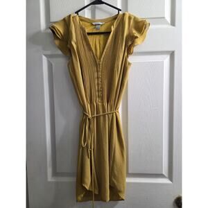 H&M Women's Mustard Yellow Tie Front Cap Sleeve Chiffon Lightweight Knee Dress